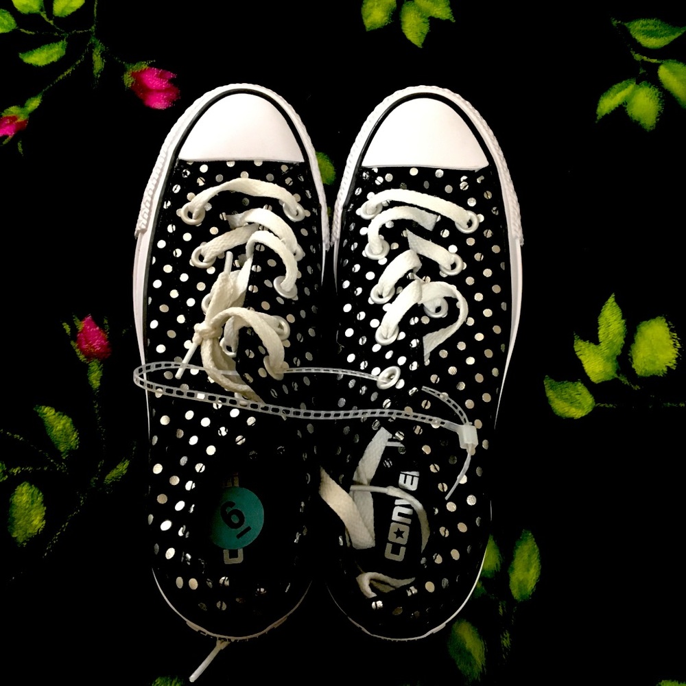Converse All Star Shoes Black w/Silver Polka Dots